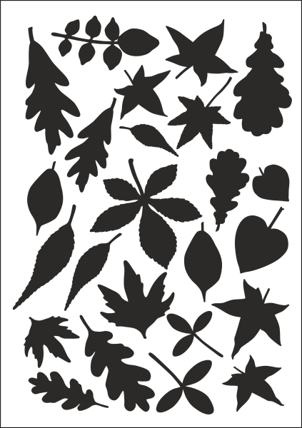 Satinier Schablone/ Aufkleber - Herbstblätter in Schwarz A5